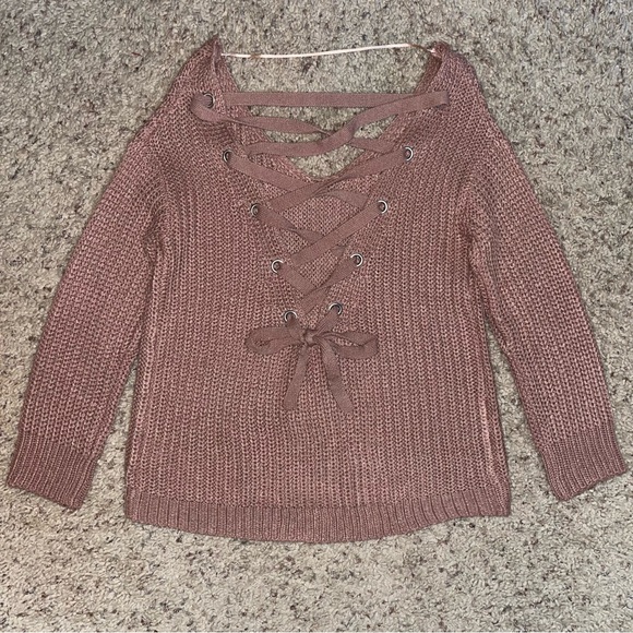 LOVE AT FIRST SIGHT CRISS CROSS BOW KNIT SCOOP NECK SWEATER / PINK / SIZE MEDIUM - Picture 2 of 5